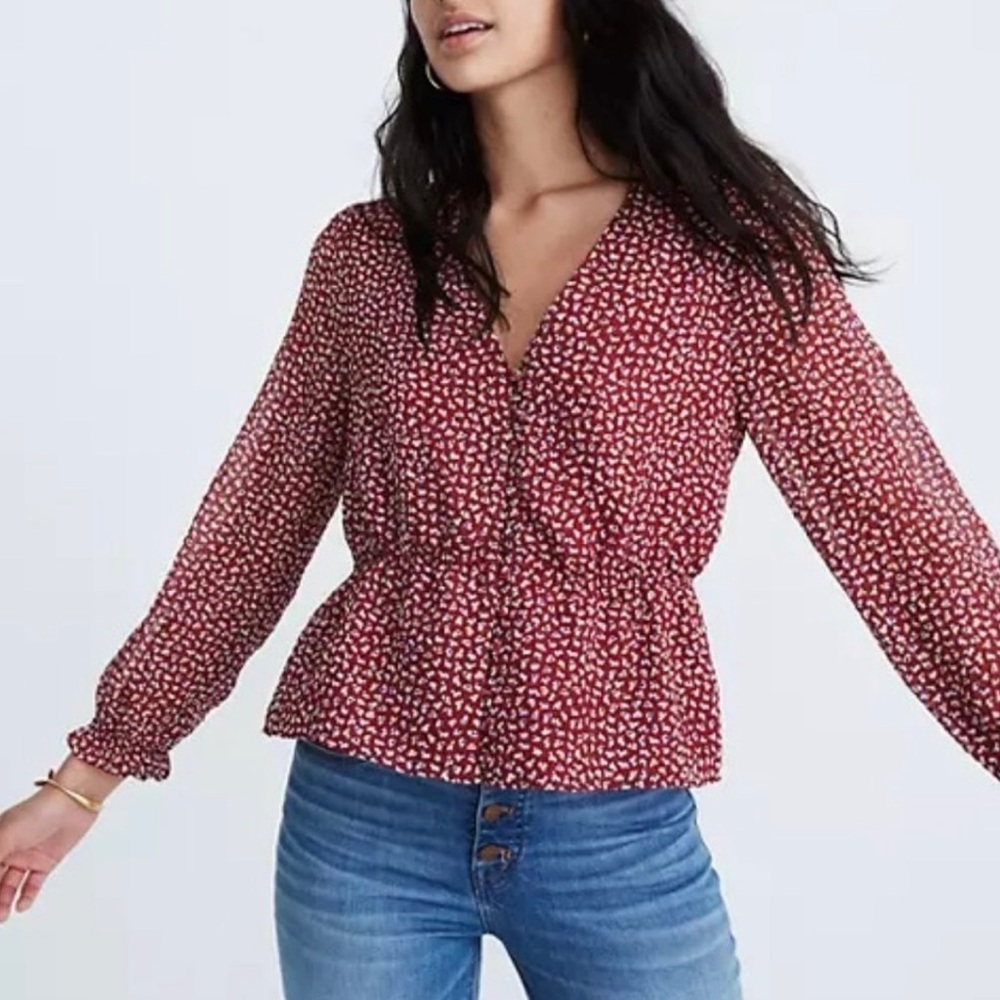 Madewell overture top in red ditsy flowers